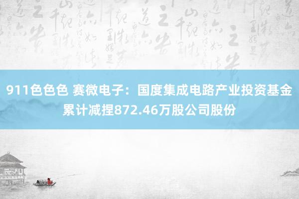 911色色色 赛微电子：国度集成电路产业投资基金累计减捏872.46万股公司股份