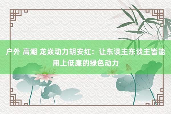 户外 高潮 龙焱动力胡安红：让东谈主东谈主皆能用上低廉的绿色动力