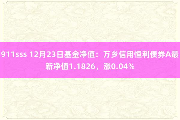 911sss 12月23日基金净值：万乡信用恒利债券A最新净值1.1826，涨0.04%