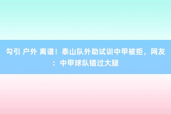 勾引 户外 离谱！泰山队外助试训中甲被拒，网友：中甲球队错过大腿