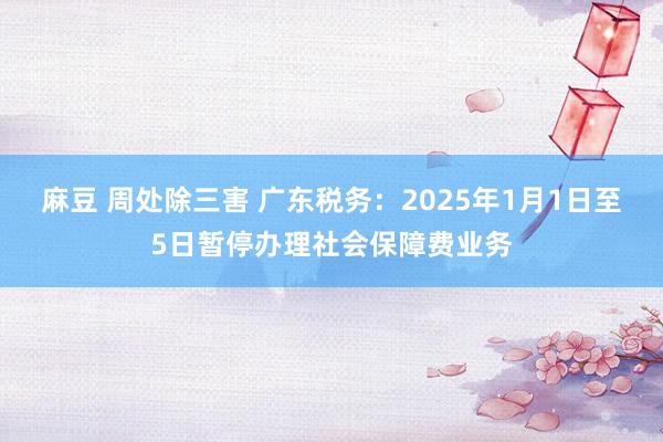 麻豆 周处除三害 广东税务：2025年1月1日至5日暂停办理社会保障费业务