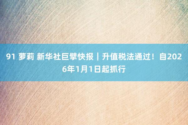 91 萝莉 新华社巨擘快报｜升值税法通过！自2026年1月1日起抓行