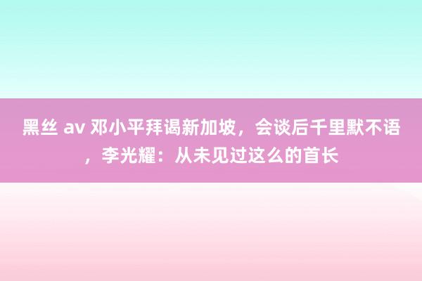 黑丝 av 邓小平拜谒新加坡，会谈后千里默不语，李光耀：从未见过这么的首长